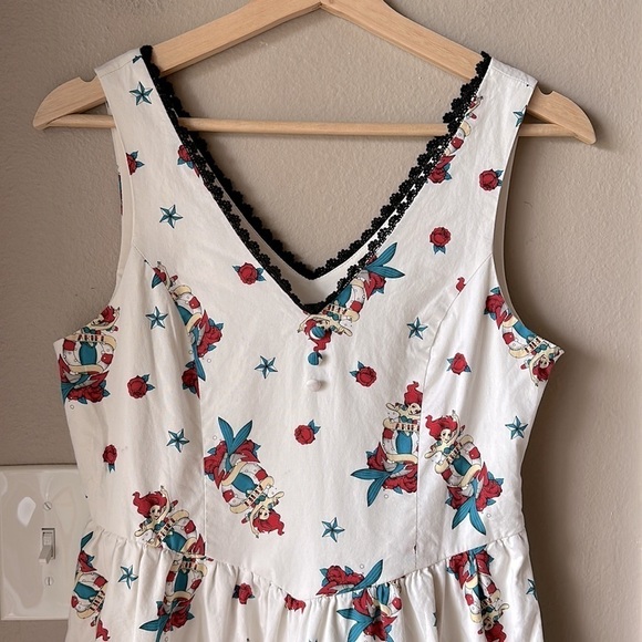 DISNEY Ariel Tattoo Print Sleeveless V-Neck Rockabilly Dress - Picture 4 of 12
